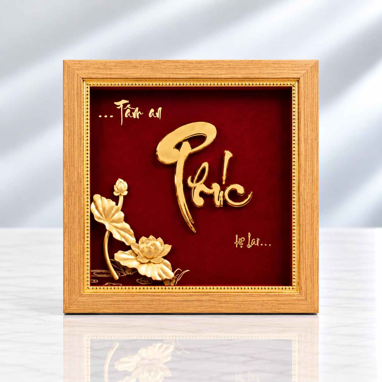 tranh hoa sen mạ vàng chữ phúc