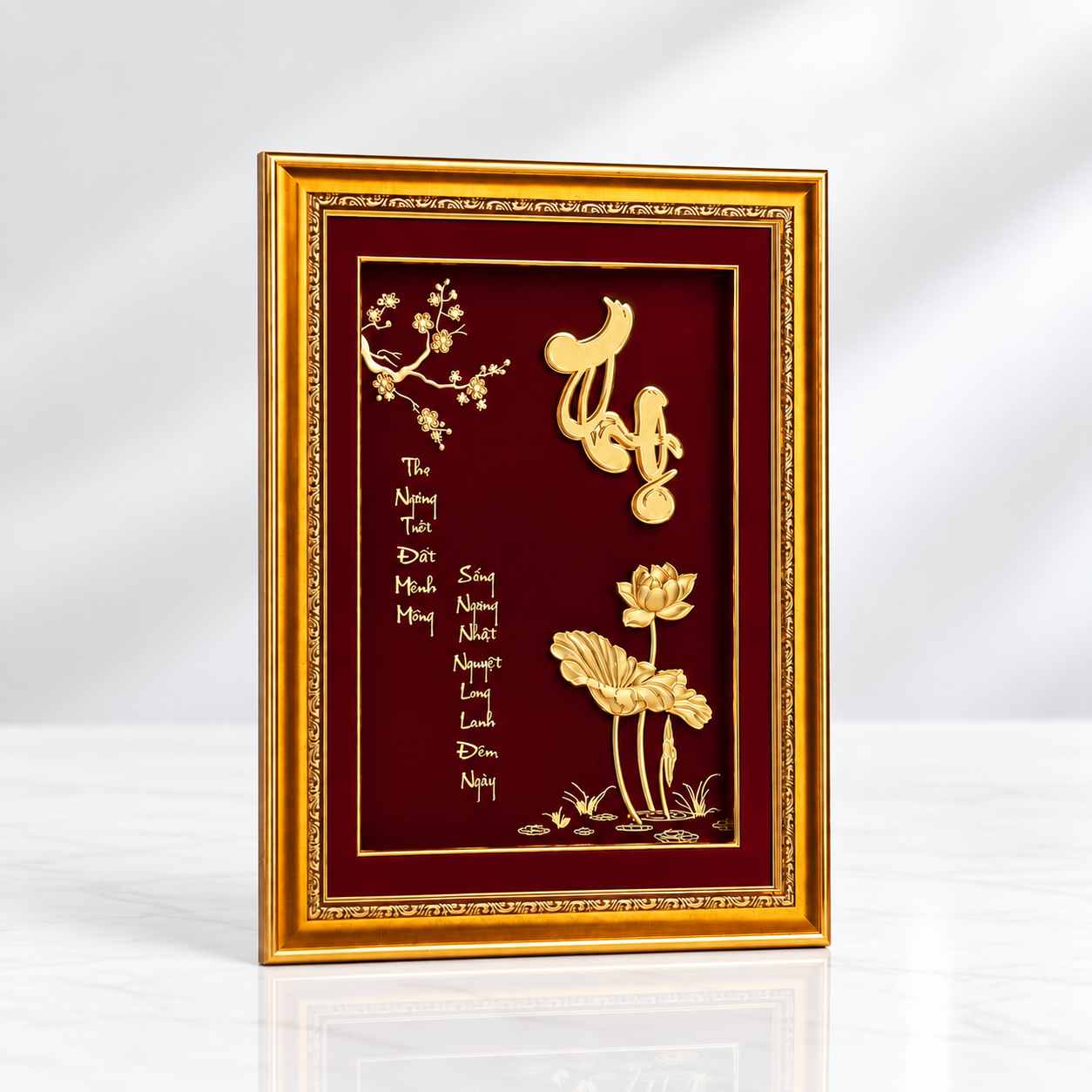 Quà tặng hoa sen dát vàng chữ thọ