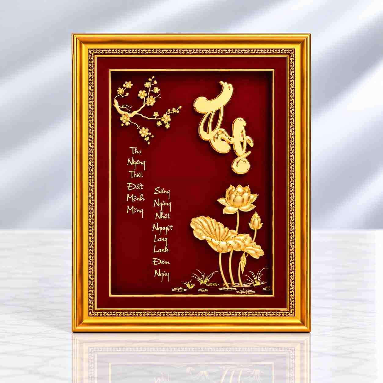 Quà tặng hoa sen dát vàng chữ thọ