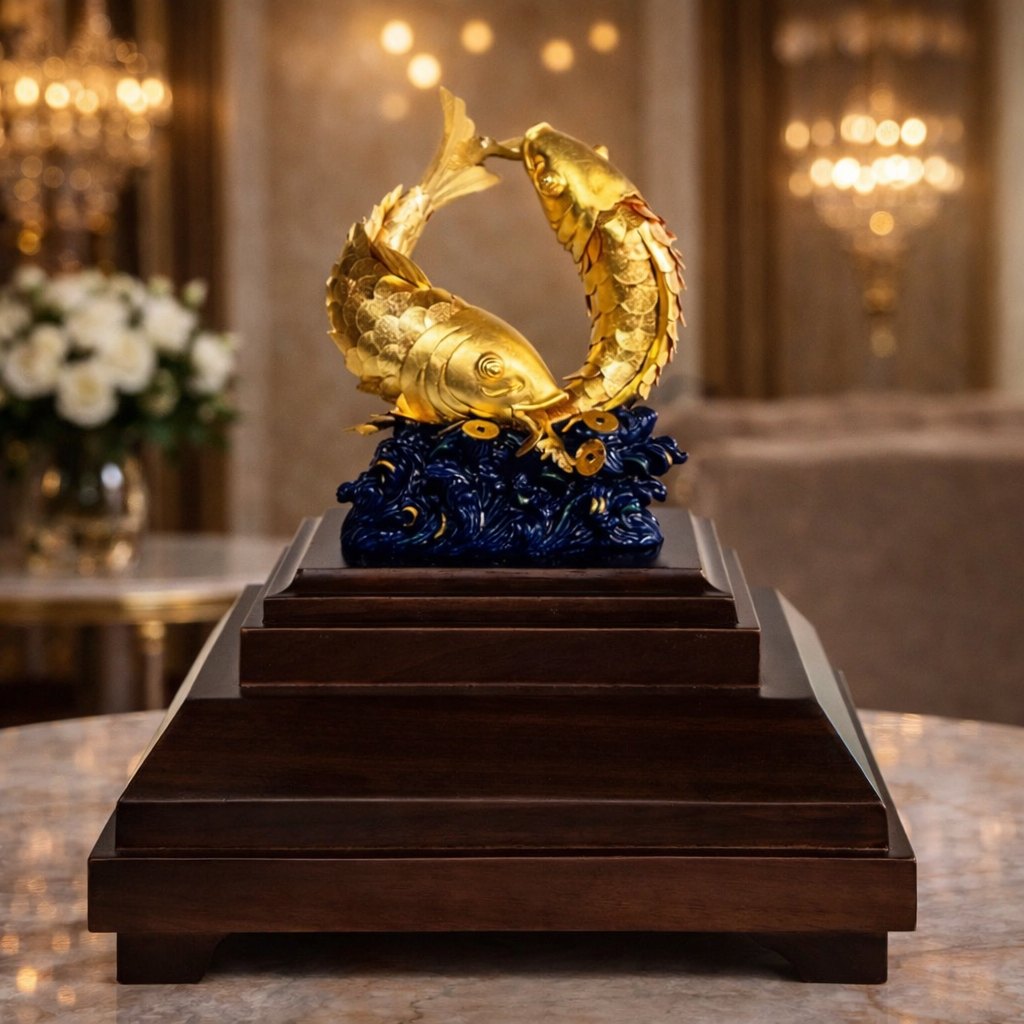 tượng đôi cá chép dát vàng