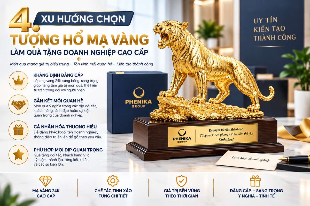 Tượng hổ mạ vàng 24K cao cấp làm quà tặng doanh nghiệp.