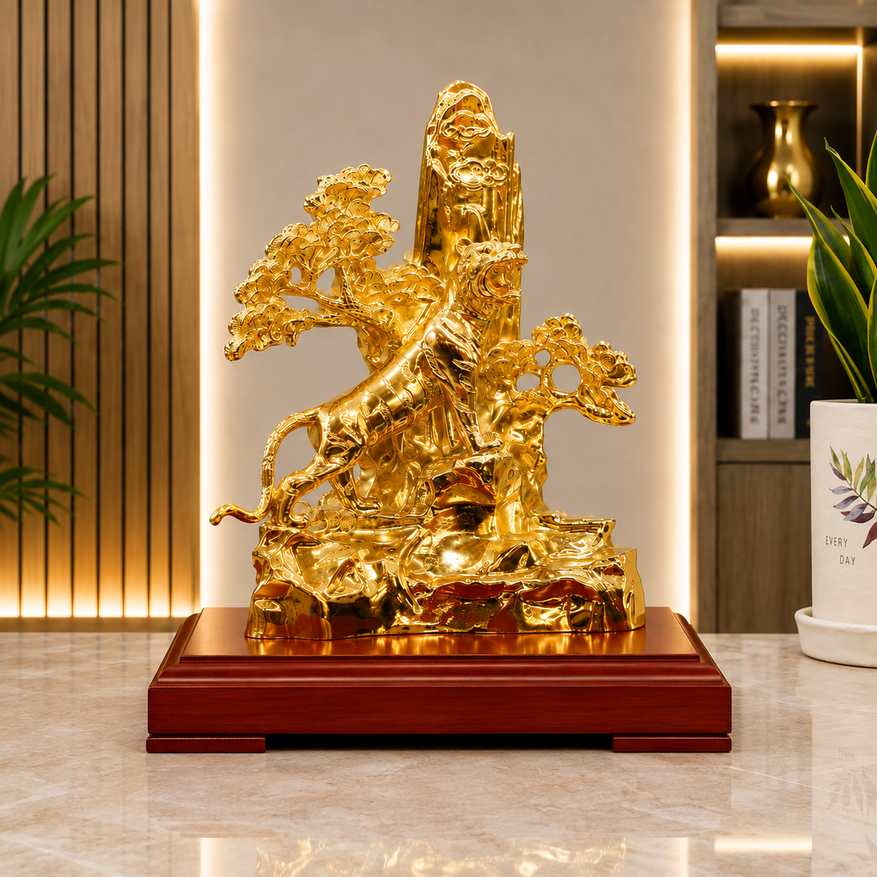 Tượng hổ mạ vàng sinh tài đại cát