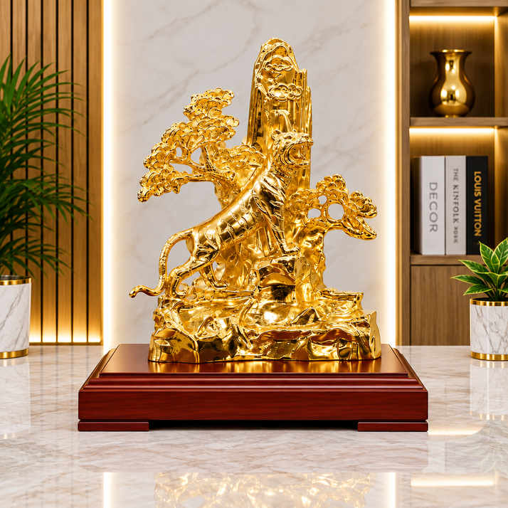 Tượng hổ mạ vàng sinh tài đại cát