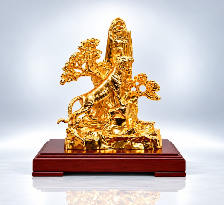 Tượng hổ mạ vàng sinh tài đại cát