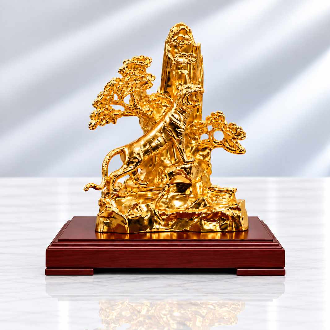 Tượng hổ mạ vàng sinh tài đại cát